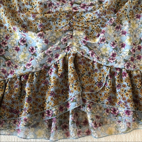 MNG Mango Floral Chiffon Front Ruche Mini Skirt - Picture 5 of 11